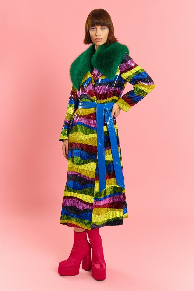 Multi- Coloured Sequin Trench Coat