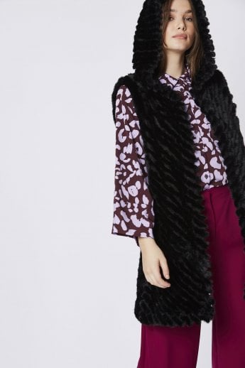 Black Faux Fur Hooded Gilet | Waistcoat