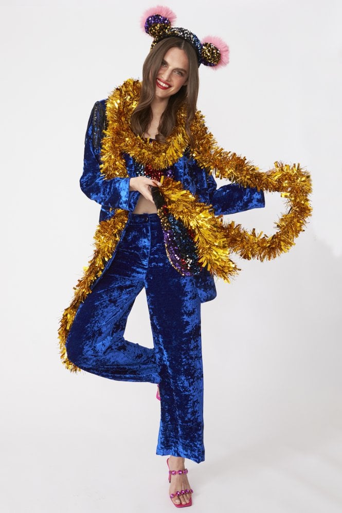 Blue Crushed Velvet Blazer Jacket