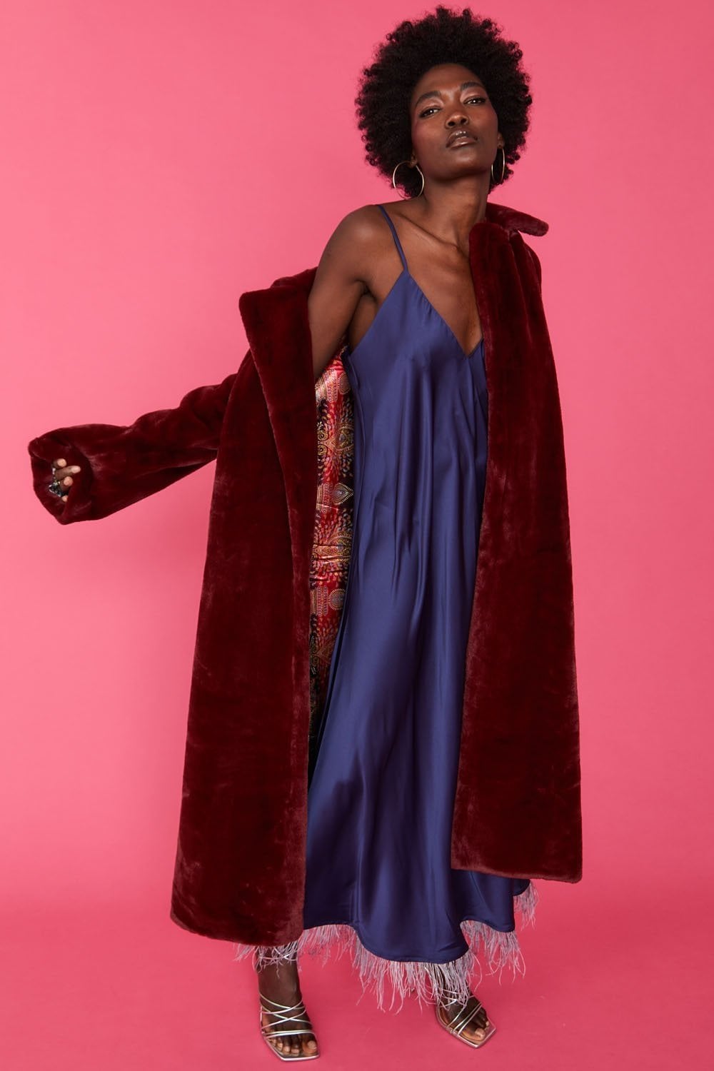 Red Faux Fur Maxi Coat