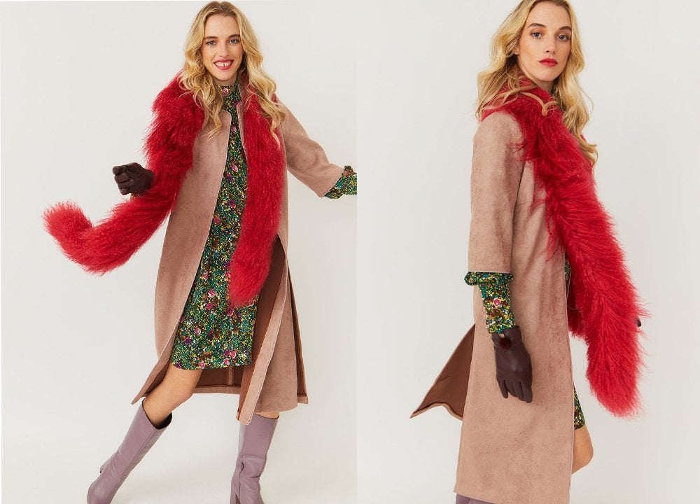 Lyra Faux Suede Maxi Trench Coat in Lilac