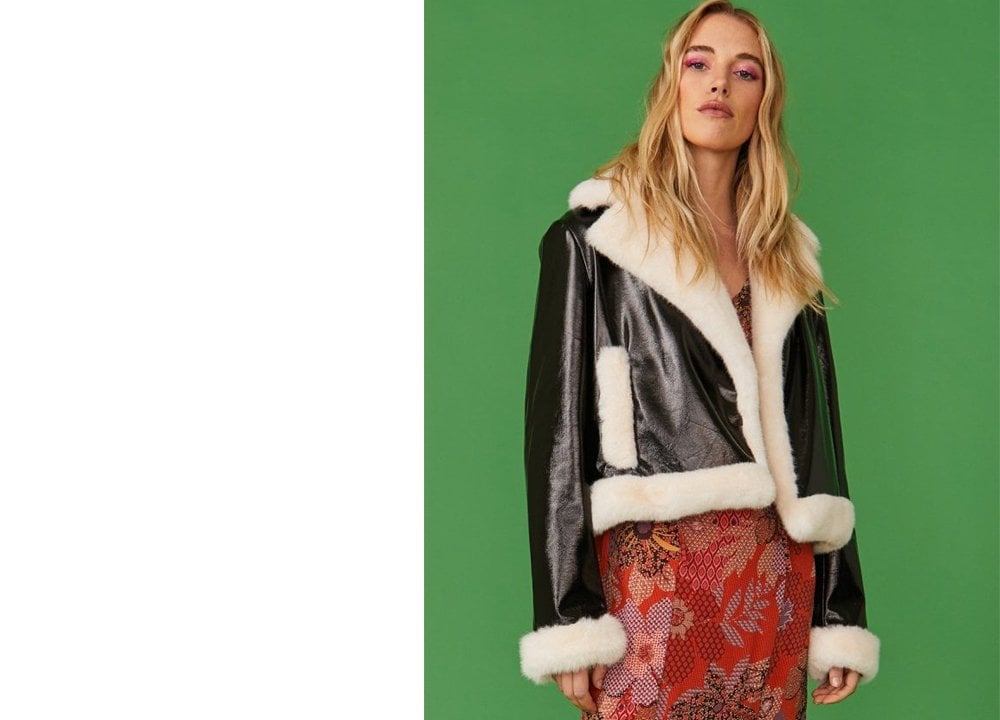 White and Black Aviator Style Jacket