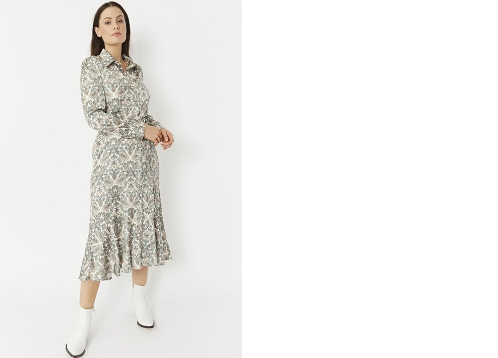 Blue Silk Blend Paisley Print Shirt Dress