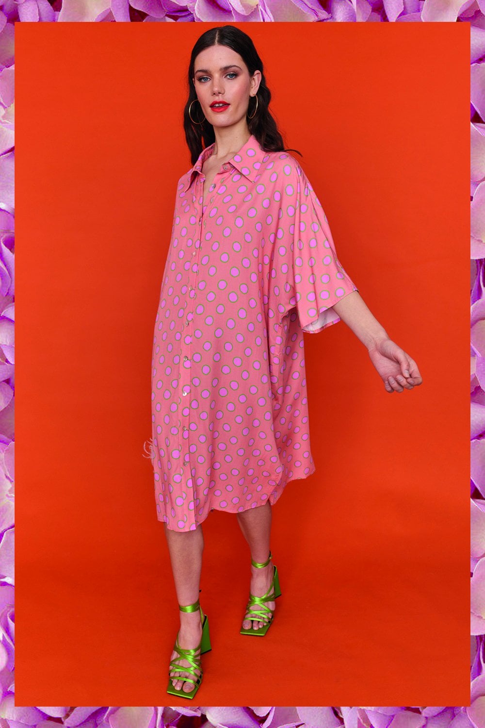 Sustainable Rose Petal Polka Dot Shirt Dress