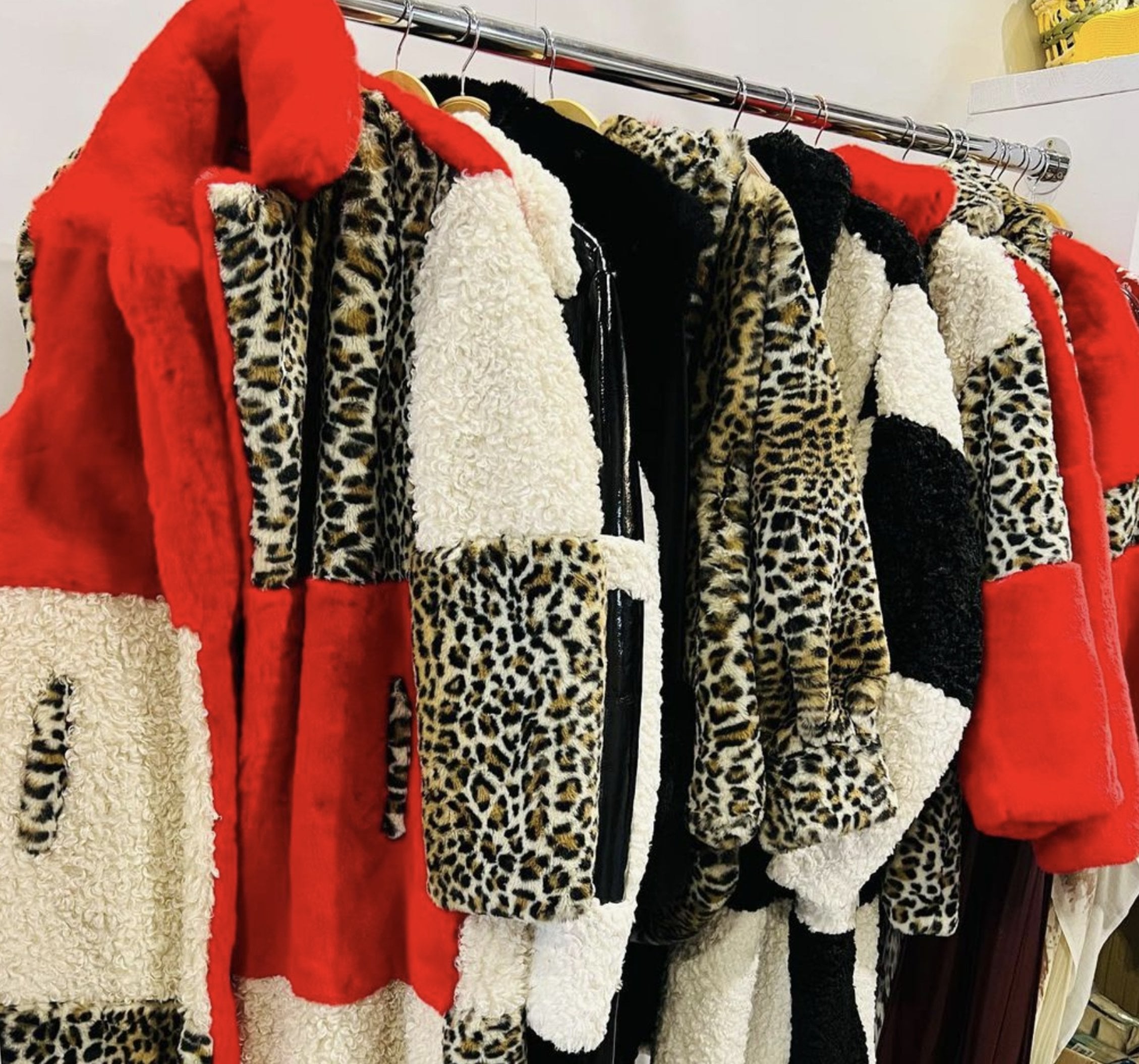 Bat-winged Leopard Print Faux Fur Coat