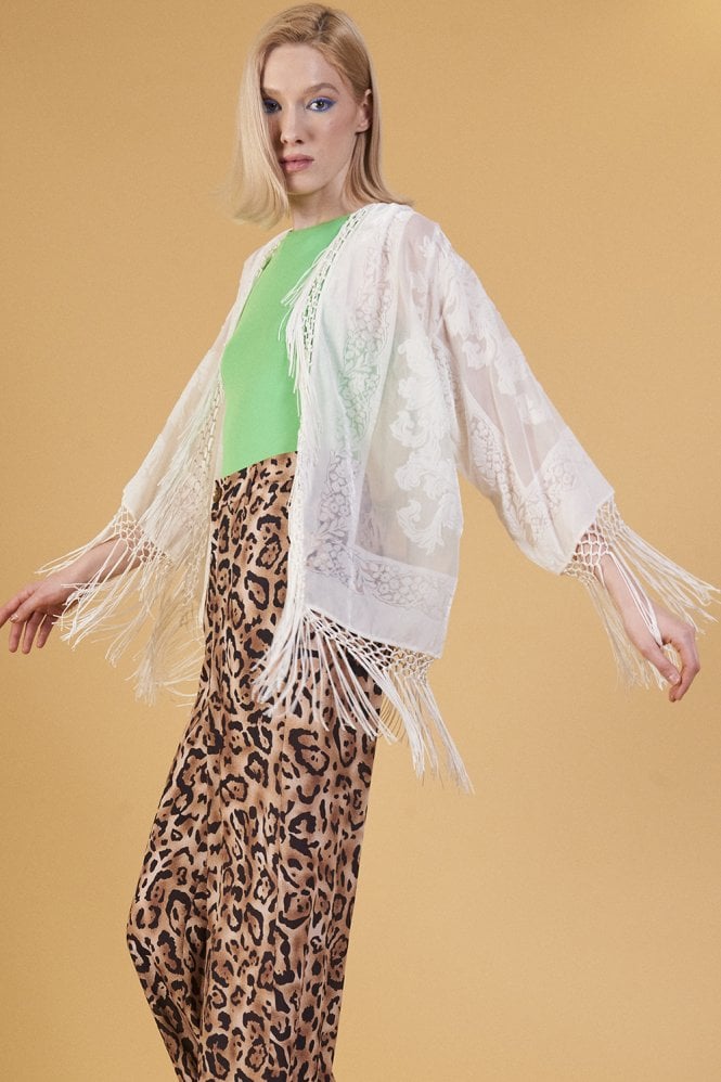 Cream Floral Print Silk Devore Jacket