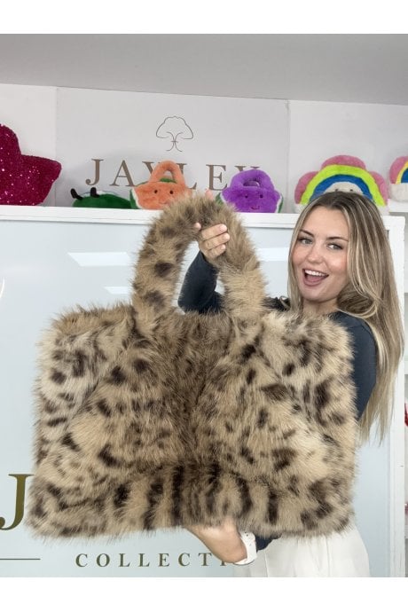 Animal Print Bamboo Blend Faux Fur Large Tote Bag 