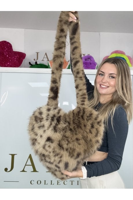 Pink Bamboo Fur Blend Love heart  Crossbody Bag