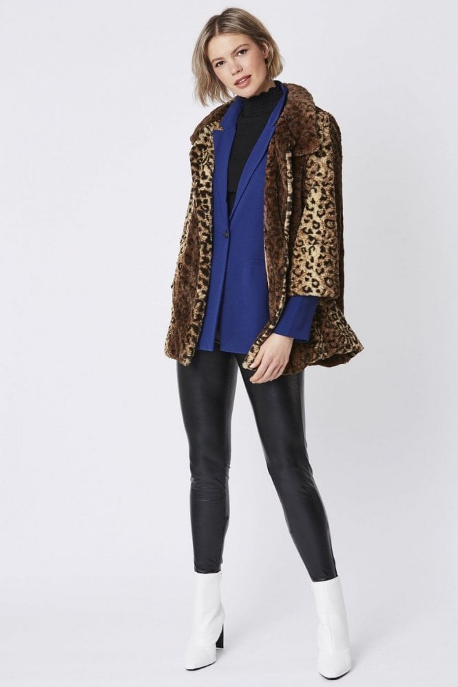 JAYLEY Animal Print Faux Fur Teddy Coat