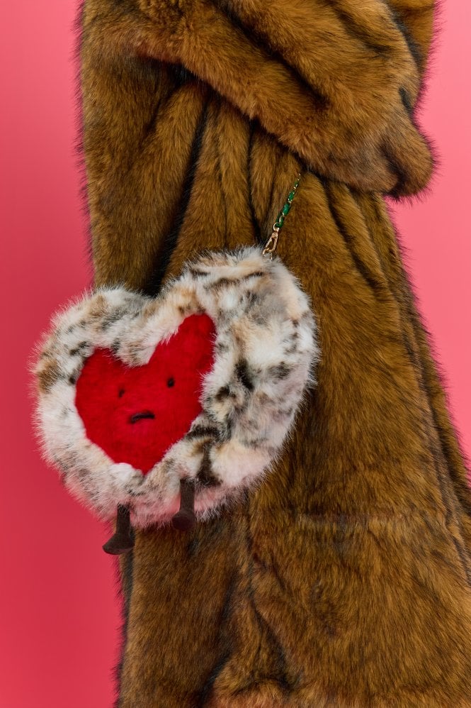 JAYLEY Animal Print Handmade Bamboo Faux Fur Heart Bag 
