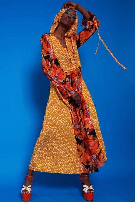 Autumn Long Sleeve Maxi Dress with Fish Design