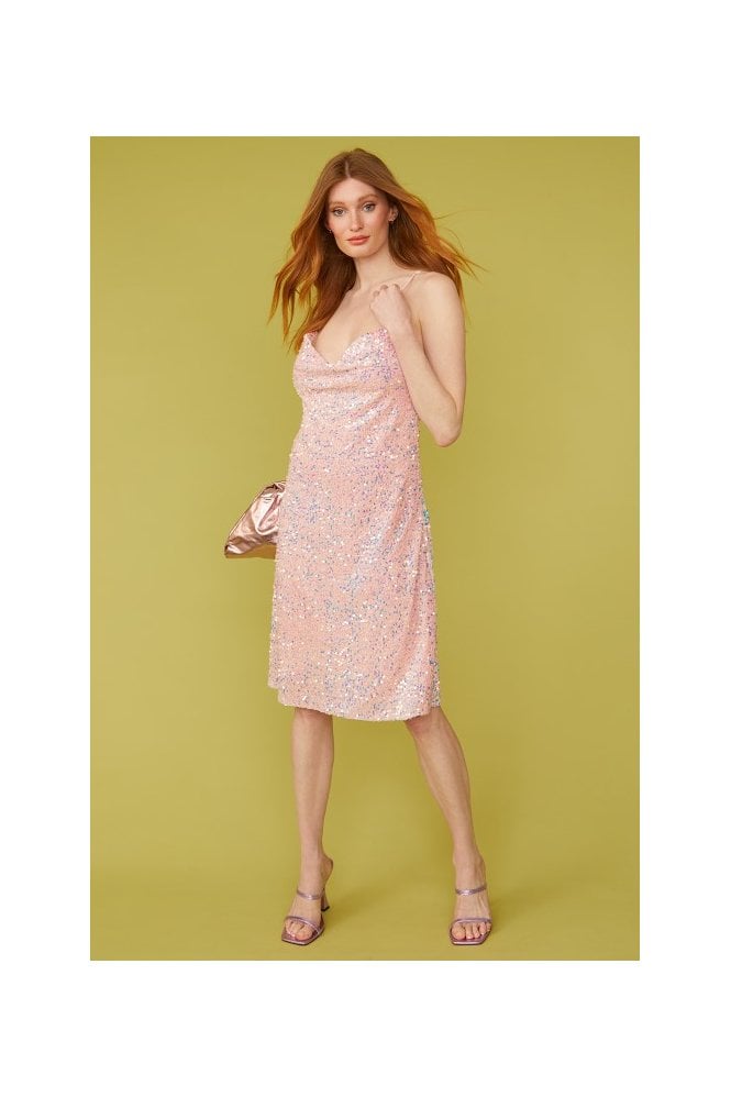 JAYLEY Red Sequin Cami Swing Dress