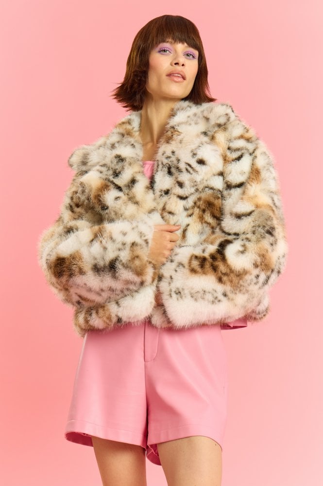 JAYLEY Bamboo Blend Animal Print Cropped Jacket