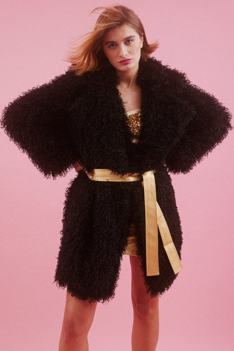 Black Bamboo Faux Fur Shearling Coat