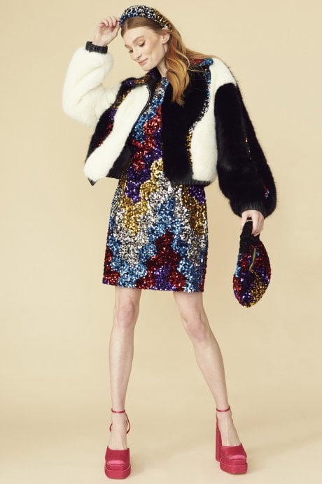 Bamboo Faux Fur And Sequin Bomber Jacket