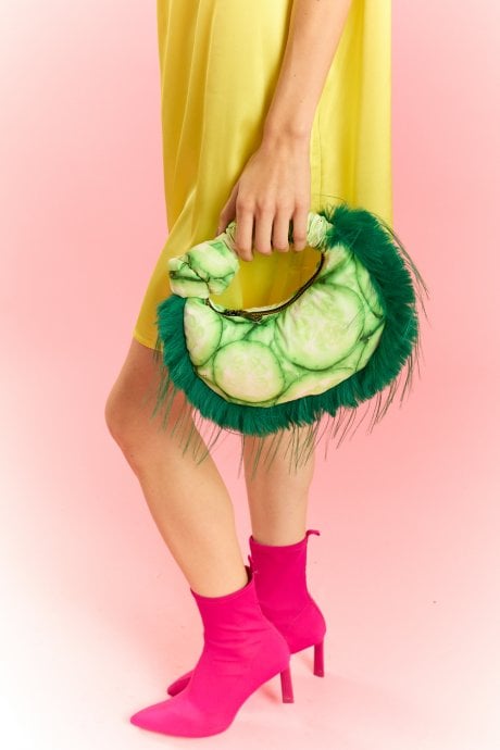 Bamboo Faux Fur Trim Cucumber Bag