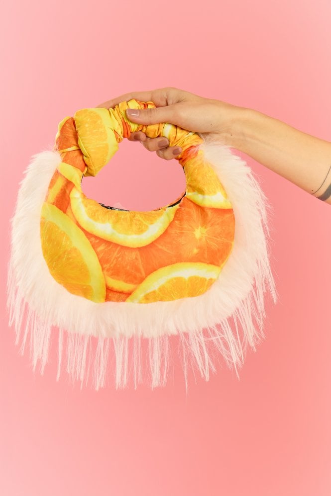 JAYLEY Bamboo Faux Fur Trim Oranges Bag