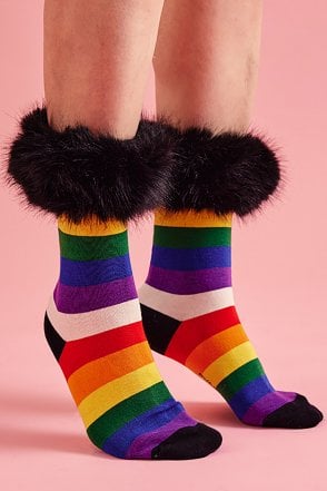 Bamboo Faux Fur Trim Rainbow Socks