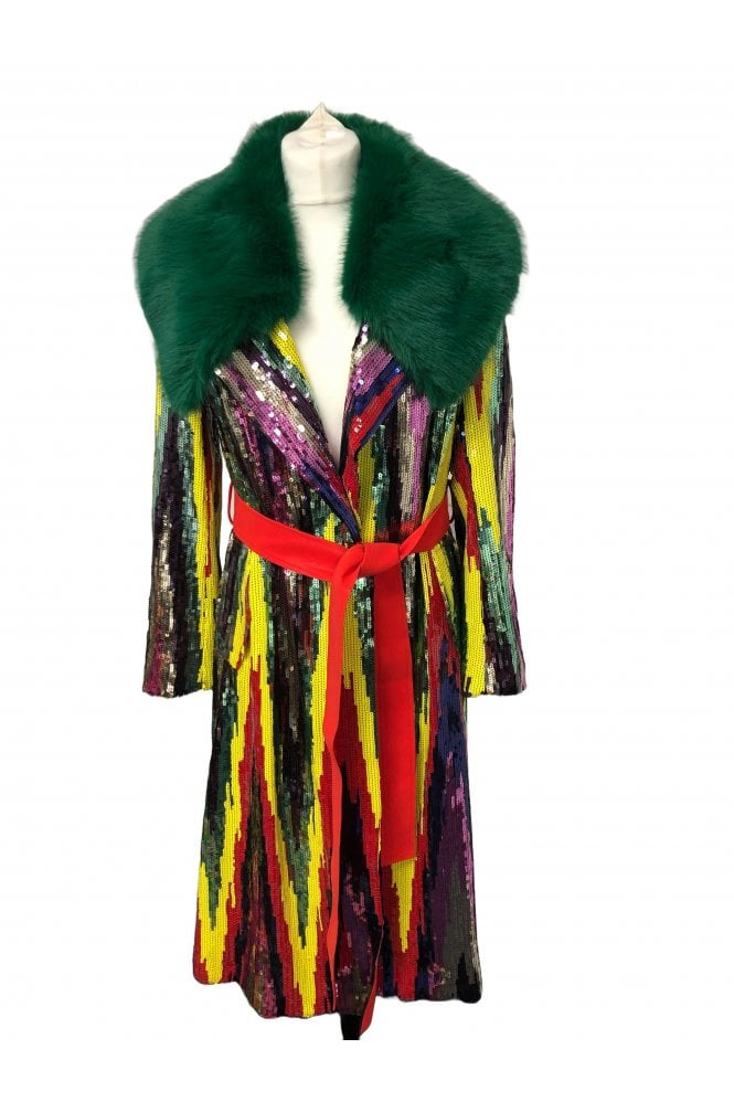 JAYLEY Bamboo Sequins Midi Trench Coat 