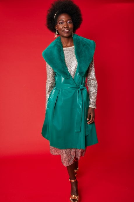 Banana Peel Midi Gilet | Waistcoat Faux Fur Collar