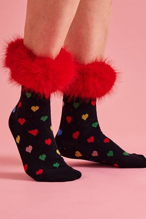 Black and Red Love Heart Socks