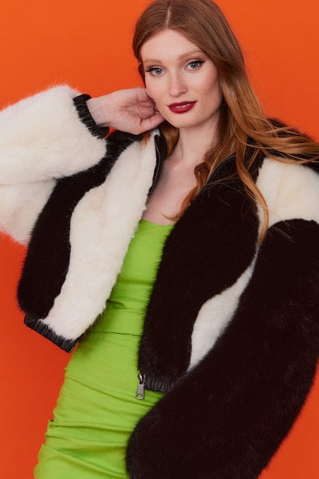 Black and White Faux Fur Two Tone Jacket