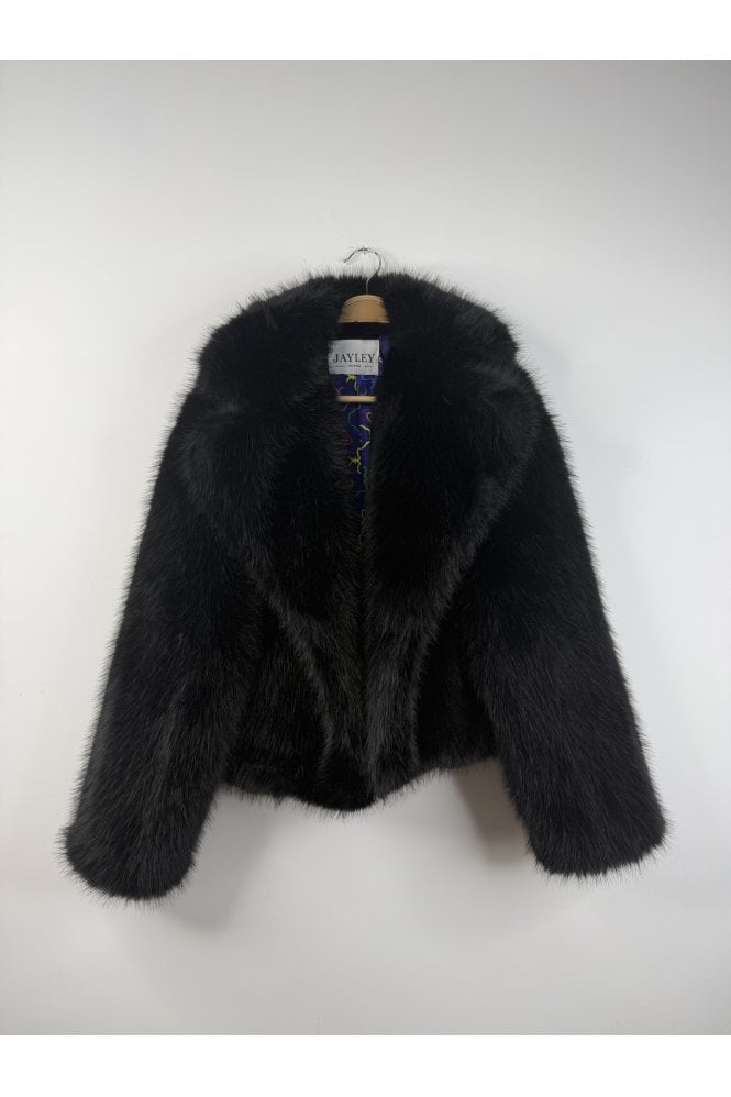 JAYLEY Black Bamboo Blend Faux Fur Cropped Natalie Jacket