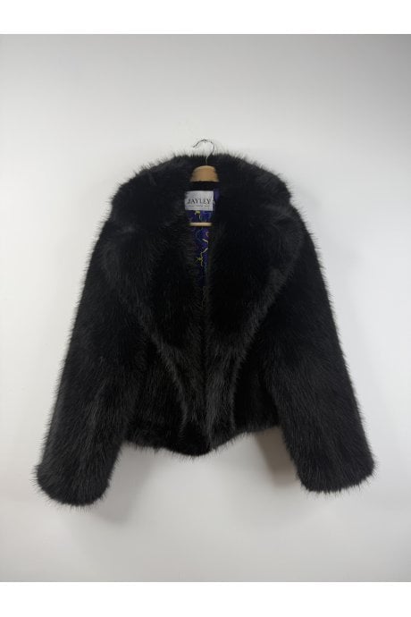 Black Bamboo Blend Faux Fur Cropped Natalie Jacket