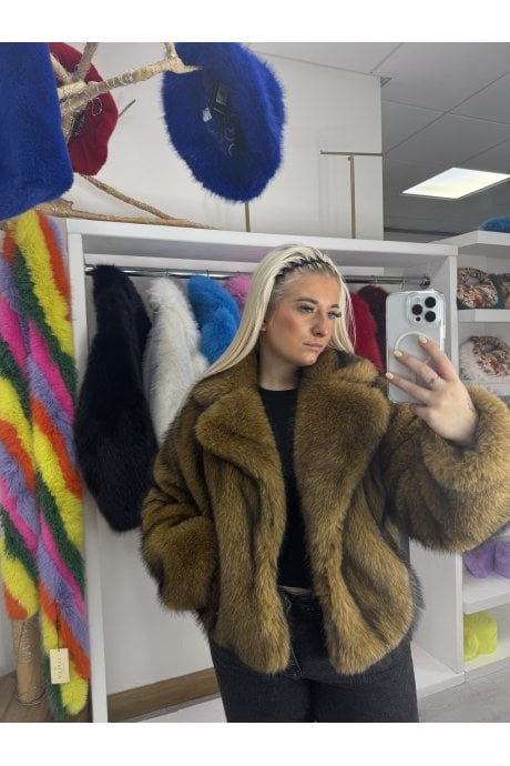 Black Bamboo Blend Faux Fur Cropped Natalie Jacket