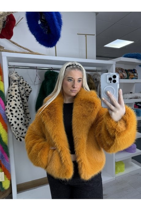 Black Bamboo Blend Faux Fur Cropped Natalie Jacket