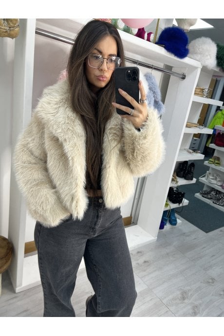 Black Bamboo Blend Faux Fur Cropped Natalie Jacket