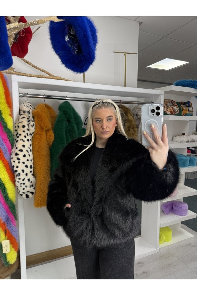 JAYLEY Black Bamboo Blend Faux Fur Jacket