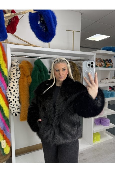 Black Bamboo Blend Faux Fur Jacket