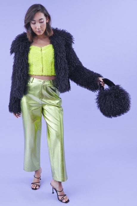Black Bamboo Lyocell Knitted Vegan Faux Shearling Jacket