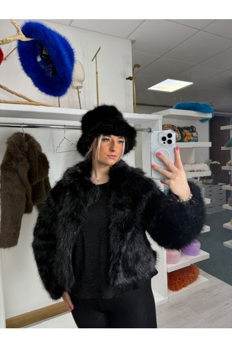 Black Bamboo Sparkle Faux Fur Jacket