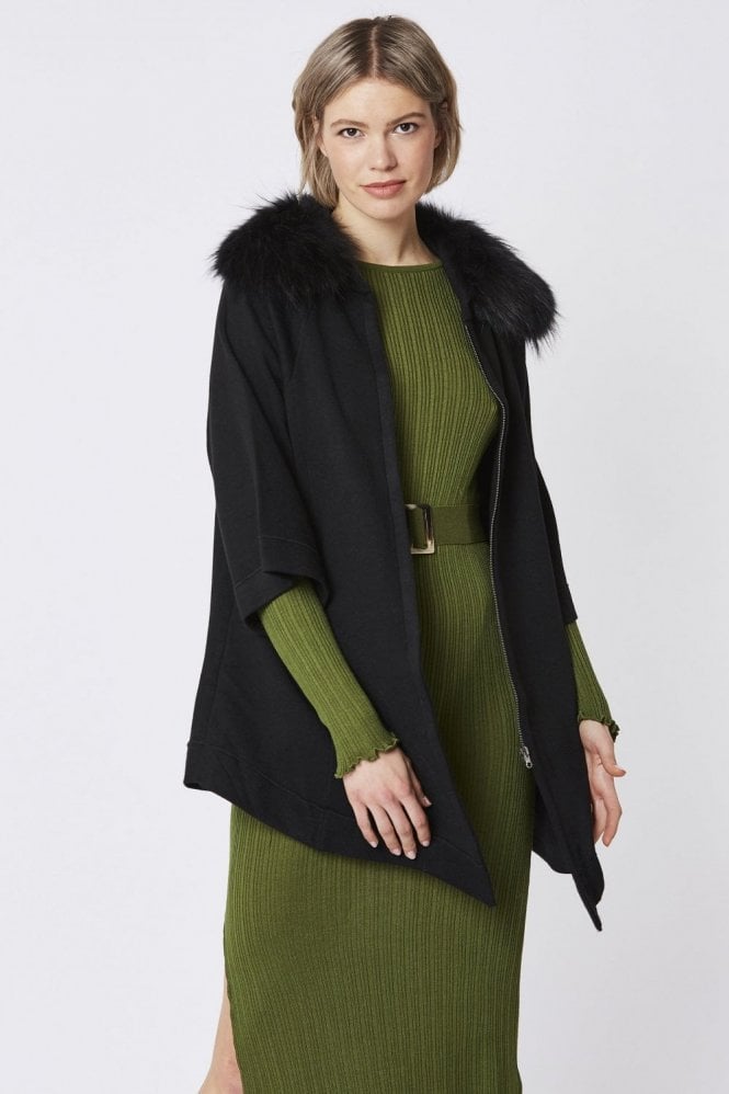 JAYLEY Black Cashmere and Fox Fur Coat