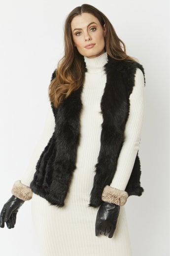 Black Cashmere Blend Faux Fur Gilet | Waistcoat