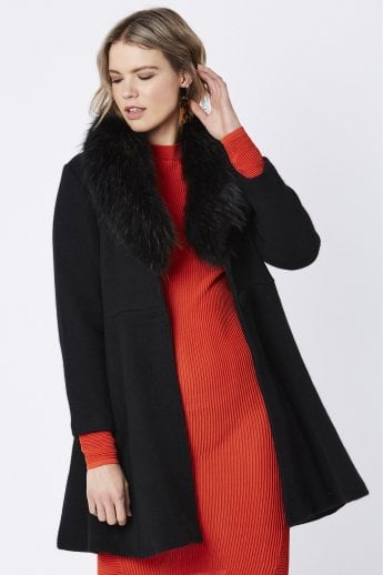 Black Cashmere Coat with Fox Fur Collar