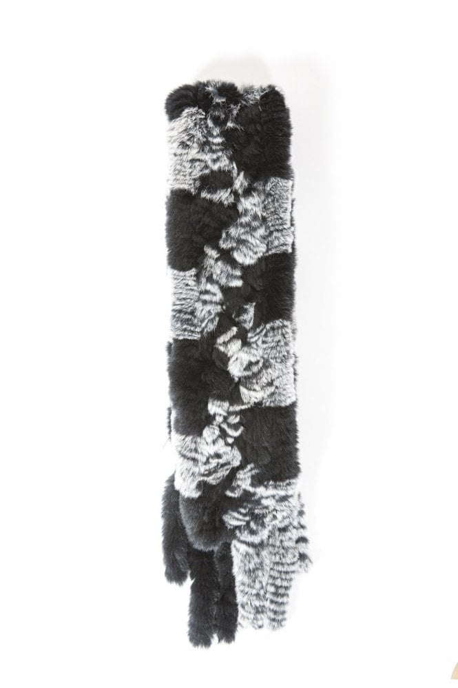 JAYLEY Black Colour Block Fur Fringed Scarf