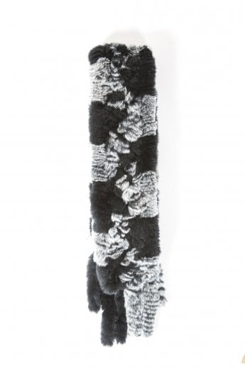 Black Colour Block Fur Fringed Scarf