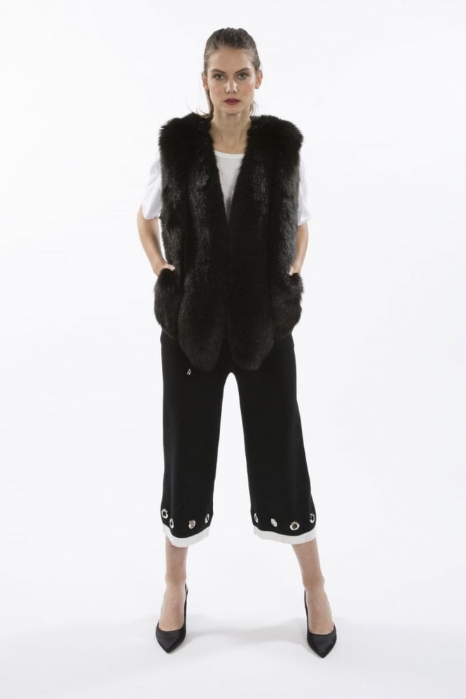 JAYLEY Black Cropped Faux Fur Vest