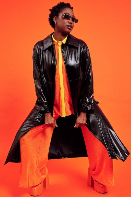 Black Eco Leather Trench Coat