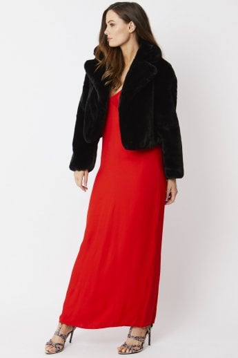 Black Faux Fur Cropped Coat