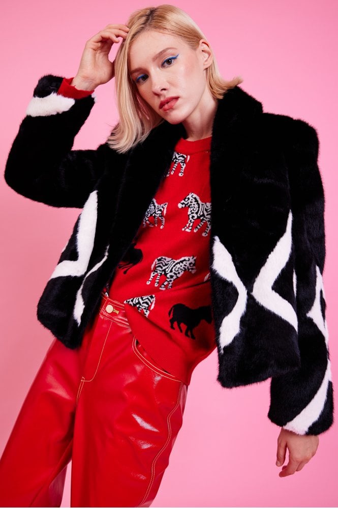 JAYLEY Black Faux Fur Cropped Jacket