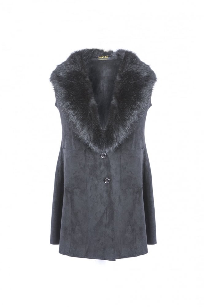 JAYLEY Black Faux Fur Faux Suede Vest