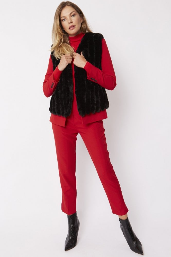 JAYLEY Black Faux Fur Faux Suede Vertical Stripe Vest