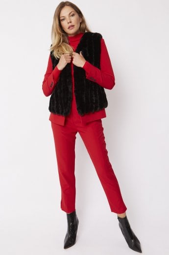 Black Faux Fur Faux Suede Vertical Stripe Gilet | Waistcoat