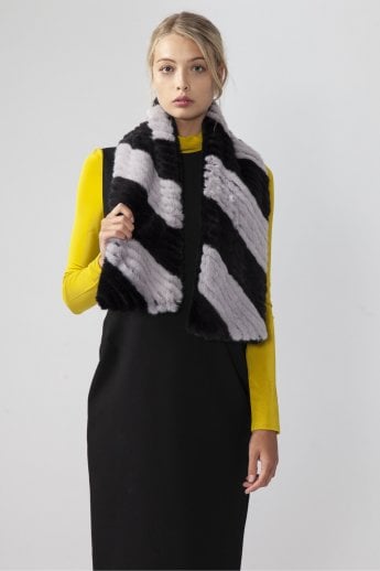 Black Faux Fur Hand Knitted Scarf
