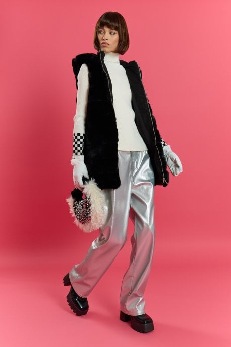 Black Faux Fur Hooded Gilet