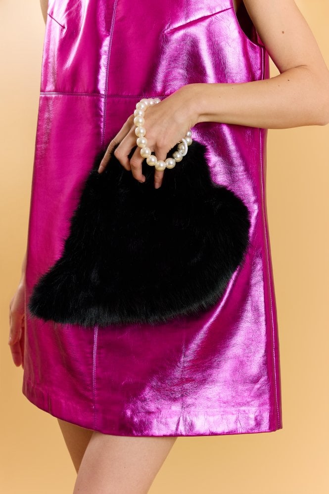 JAYLEY Black Faux Fur Love Heart Bag